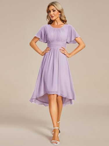 Image of Ever-Pretty Women's Chiffon Crew Neck Empire Waist Wedding Guest Dress Summer Short Sleeve Semi Formal Dresses 02053
