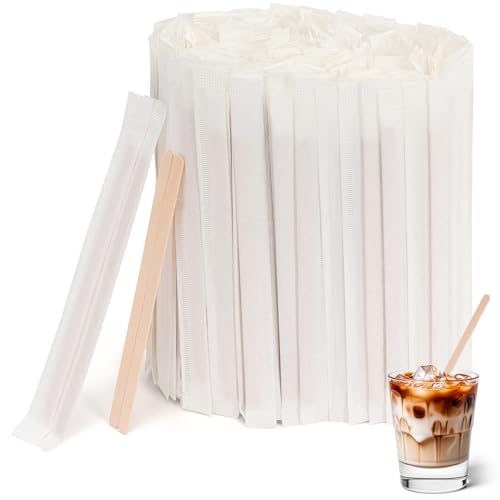 200 Pcs Wooden Coffee Stirrer Sticks, 5.5 Inch Individually Wrapped Coffee Stirrers, Disposable Stirrer Sticks for Coffee, Lemonade, Cocktails
