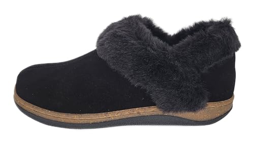 Clarks Womens Slipper Suede Leather Ankle Bootie - Plush Faux Fur Lined Cork Midsole - Closed Back Indoor Outdoor House Slippers For Women (Black 7)2