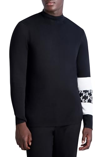 KARL LAGERFELD Mens Contrast Stripe and Logo on Sleeve Turtleneck Sweater2