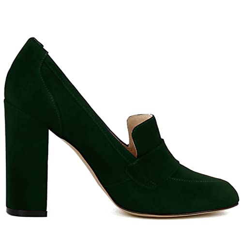 Image of MOOMMO Women Chunky Block Heel Pumps Round Closed Toe Slip On Oxford Loafers Shoes High Heels Snakeskin Work Pump Suede Loafer for Office Ladies Classic Formal Business Professional 4-13 M US