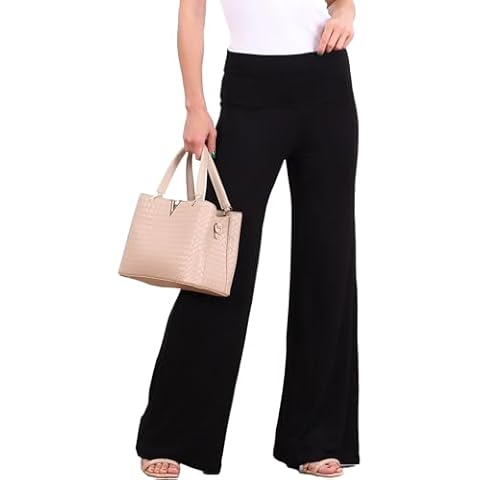 Popana Palazzo Pants for Women Casual Summer Wide Leg Beach Pants Plus Size Made in USA Black Large Cover