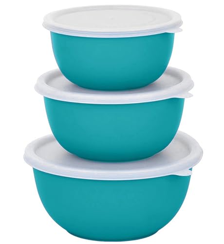 Image of Zaib Microwave Safe Stainless Steel Mixing Bowl Set with Lids | 500ml, 750ml, 1250ml | Kitchen Food Storage Containers | Pack of 3 (Plain Turquoise 3)