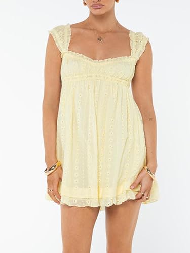 Women Eyelet Mini Dress Summer Sleeveless Flowy Short Graduation Dress Party Sundress Homecoming Dress2