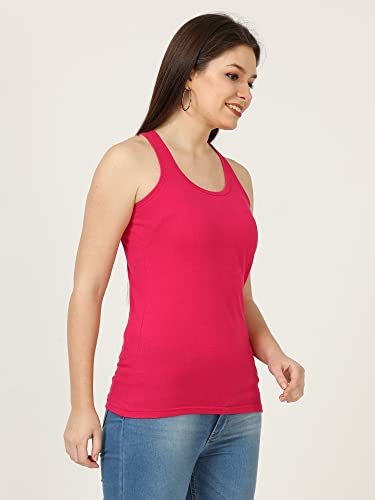 Image of FLEXIMAA Women's Cotton Plain Round Neck Sleeveless T-Shirt