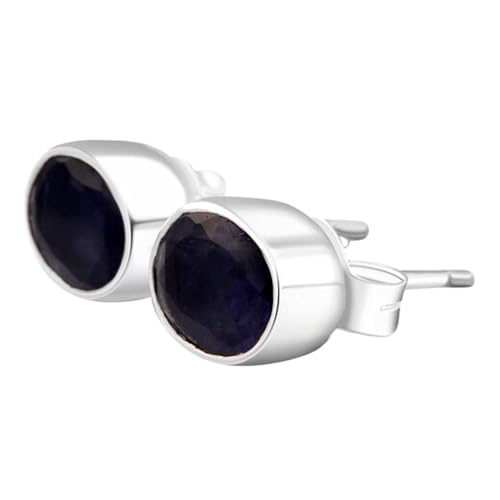 Boucle d'oreille puce en iolite naturelle anti-allergie en argent 925 minimaliste