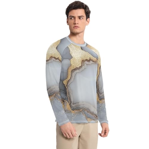 Marble White Gray Shirts Summer UPF 50+ Quick Drying Round Neck Mens Sun Protection Long Sleeve Running3