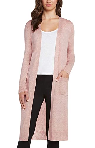Image of Matty M Women's Extra Long Grey Long Sleeve Open Front V-Neck Duster Cardigan Sweater