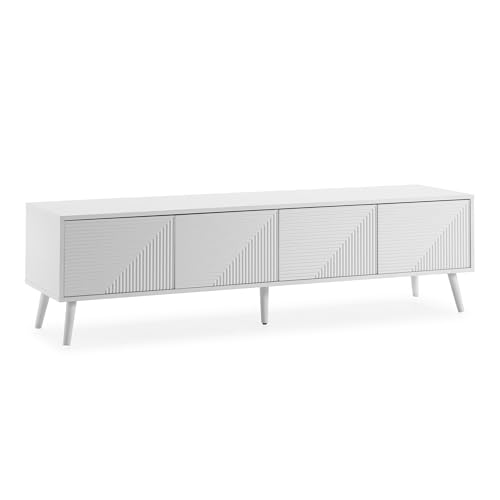 HOMN LIVING Meuble TV Telmo 4 Portes Couleur Blanc, 160 cm (Largeur) 40 cm (Profondeur) 45 cm (Hauteur)