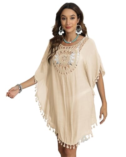 ZIHDKE Vestido De Playa Túnica de Playa for Mujer, Vestido Playero de Verano for Mujer(Beige)