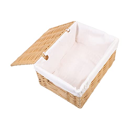 OKUMEYR Wicker Basket Lid Plastic Storage Basket Multi-function Sundries Holder for Home