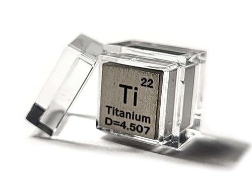 Image of 0.39 inch 10mm Titanium Metal Cube Ti up to 99.9% Pure Periodic Table Element Engraved Density Collection Science Education Display Block Cube + Acrylic Case Box - 1PC