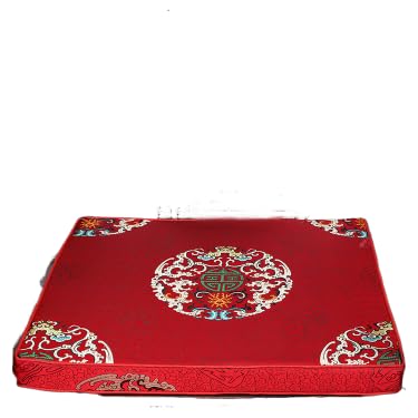Custom Thicken Chinese Silk Brocade Seat Cushions for Dining Chair Sofa Armchair Pads Non-Slip Home Decor (19.7x15.8x1.58 inch, red falang)