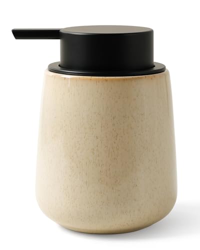 Image of BosilunLife Hand Soap Dispenser - Ceramic Dish Soap Dispenser for Bathroom 12ounce Refillable Liquid Hand Wash Dispenser for Essential Oil, Lotion Soap, Greige with Speckle