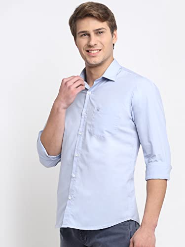 Image of Cantabil Men Cotton Blend Solid Sky Blue Full Sleeve Casual Shirt (P-MSHC00233-SKY Blue)