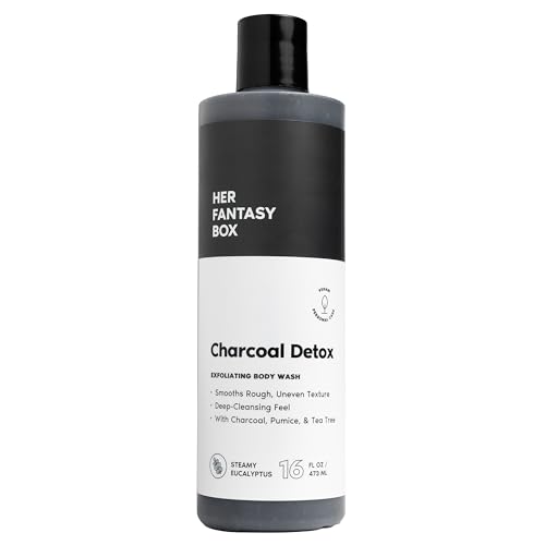 Image of Her Fantasy Box | Charcoal Detox Exfoliating Body Wash - Activated Charcoal & Pumice Deep Cleanser with Tea Tree & Eucalyptus, Refreshing Exfoliation for Smoother Skin, Vegan & pH Balanced (16 oz)