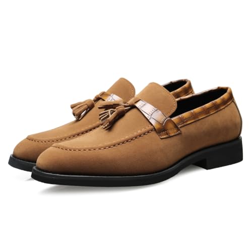 Men's Suede PU Loafers with Tassels – Slip-On Business Dress Shoes for Weddings, Office, Parties & Daily Wear