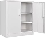 SISESOL White Metal Storage Cabinet with Doors and Shelves,36 inch Small Metal Cabinet with Lock,Short Garage...