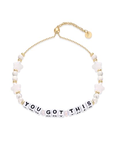 PAVOI 14K Gold Plated Colored Mantra Evil Eye Beaded Gemstone Bracelets for Women | Adjustable Friendship Beaded Bracelets with Words | I Am Enough Fearless Breathe Good Energy In My Era Grateful You Got This Affirmation Bracelet