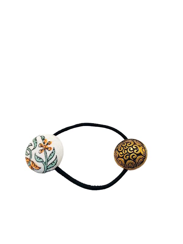 Hair Rubber with Big Button covered with Hand Block Print B2B Amazon