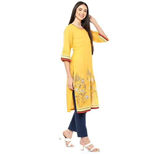 Image of Mustard Art Silk Straight Kurta