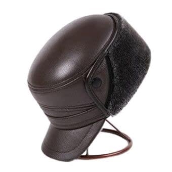 Naturalne Prawdziwej Skóry Czapki Dla Mężczyzn Winter Bombowiec Kapelusze F-Ur Ciepłe Earmuff Hat Męska Skóra Antiol Skóra Skórzana WPR