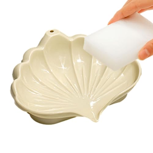 Platos de barra de jabón de concha de mar, soporte de barra de jabón de drenaje, plato de barra de jabón de drenaje, plato decorativo y elegante para ducha, baño, viajes