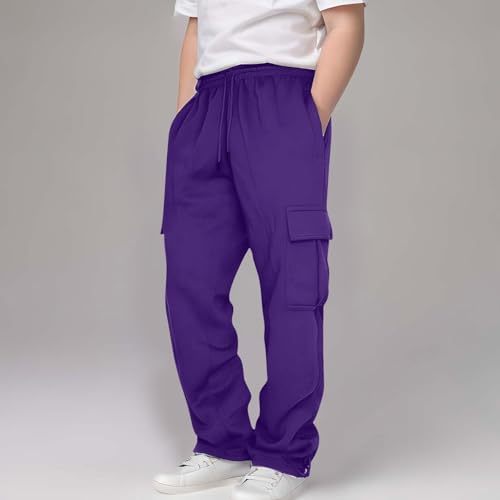 Boys Cargo Pants Drawstring Baggy Pants Oversized Wide Leg Sweatpants Workout Trousers Active Joggers with Flap Thigh Pockets2