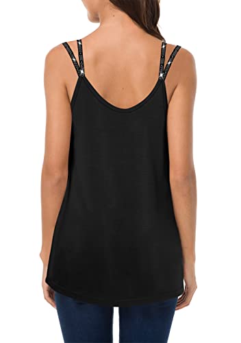 Soesdemo Dressy Tank Top for Women Casual Summer Floral Rhinestones Spaghetti Strap V Neck Sleeveless Tunic for Leggings3