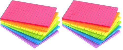 Image of Lined Sticky Notes 4X6 in Bright Ruled Stickies Colorful Super Sticking Power Memo Pads, 45 Sheets /pad, 6 Pads /Pack (Pack of 2)