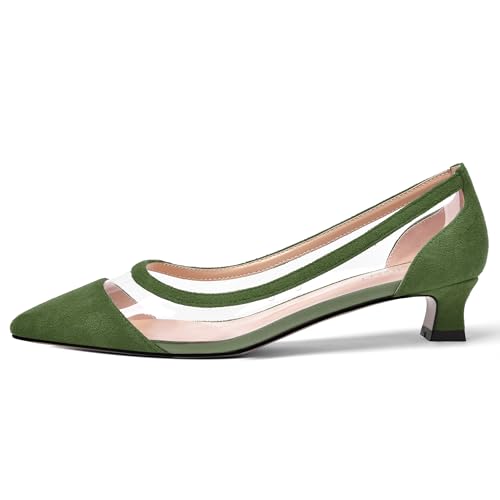 AMBELIGHT Womens All Weather Pointed Toe Solid Slip On Office Suede Kitten Low Heel Pumps Shoes 1.5 Inch2