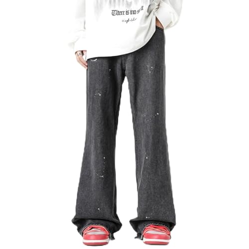 Jeans Pants Trousers Denim Niche Design Micro Flared Inkjet Men's Street Loose Comfortable Daily Commuting