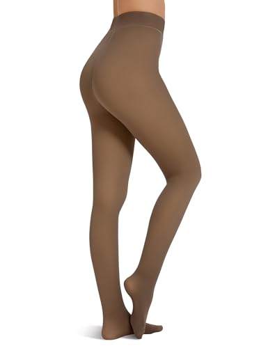 Harlamvar Medias térmicas para mujer, con forro de invierno, cálidas, falsas, translúcidas, de forro polar, medias térmicas gruesas, marrón / gris, XS-M
