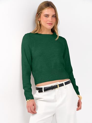 Image of ANRABESS Women's Long Sleeve Sweaters Cropped Crew Neck | Business Casual Tops,Light Weight Comfy Knit,Pullover ShortSweater,Basic Classic,Fall Fashion Winter Layer Clothes