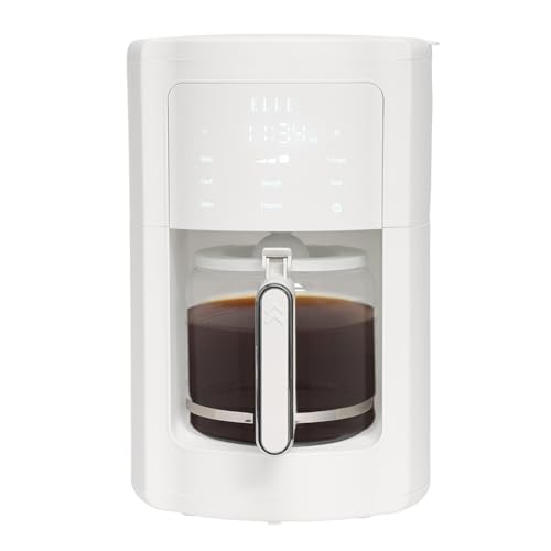ELLE 1.8L Digital Coffee Maker with Smart Touch Display Brew Strength Selection Programmable Washable Filter 12 to 14 Cup Capacity Automatic Shut Off 1000W White