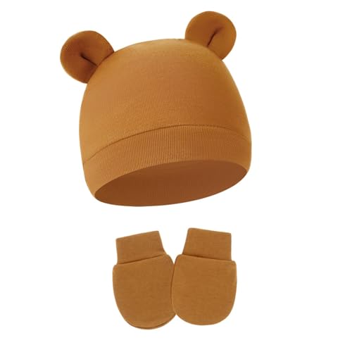 4 Pack Newborn Hats Mittens Set Bear Ears Preemie Hat Infant Hospital Mitten for Baby Boy Girl 0-6 Months2