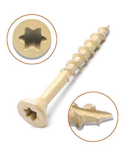 Image of Deck Screws #8 x 1-1 /2 Inch, Exterior Wood Screws, Flat Torx Drive Head, Partially Threaded, Tan Coated Carbon Steel, Pack of 25 by IMScrews