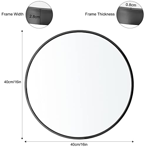 Warmiehomy Round Wall Mounted Bathroom Mirror Makeup Dressing Mirror Frame Mirror for Bathroom Living Room Bedroom (Φ40cm, Black)