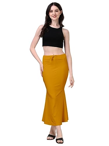Image of Women's Saree Shapewear Petticoat, Cotton Blend Stretchable Mermaid Skirt, High Waist Tummy Control, Smooth Curve Fit with Adjustable Drawstring