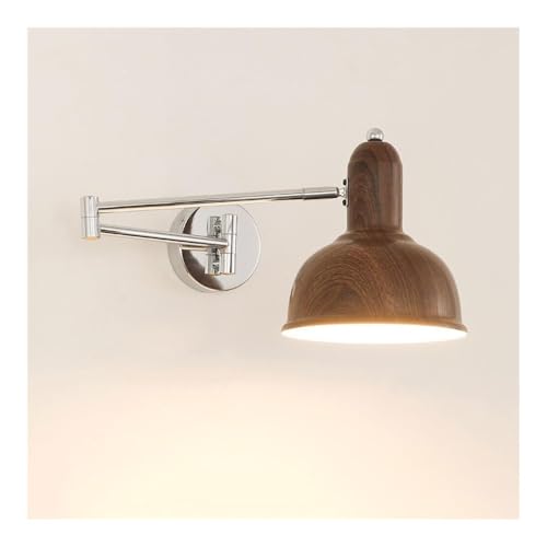 Applique liseuse orientable en métal chromé et abat-jour effet bois