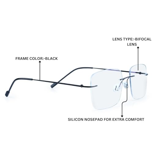 Image of Redex Rimless Rectangel Bifocal Reading Glasses Anti Glare Protection For Unisex Power Available 0.50 0.75 1.00 1.25 1.50 1.75 2.00 2.25 2.50 2.75 3.00