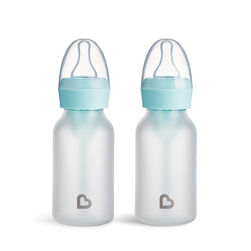 Image of Munchkin Bond Silicone Coated Glass Baby Bottles - Anti-Colic Feeding System with Natural Feel Nipples, 4 Ounce, 2 Pack, Blue