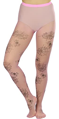 Image of ToBeInStyle Women's Spiderweb & Crawling Spider Print Hosiery Tights & Thigh High Stockings