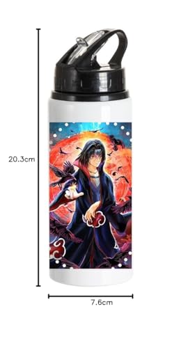 Image of Anime sipper water bottle with Itachi Print for Use school, gym, tuition, travling, yoga | Aluminium sublimation sipper bottle 750ml black cap (Itachi Uchiha-C-6)