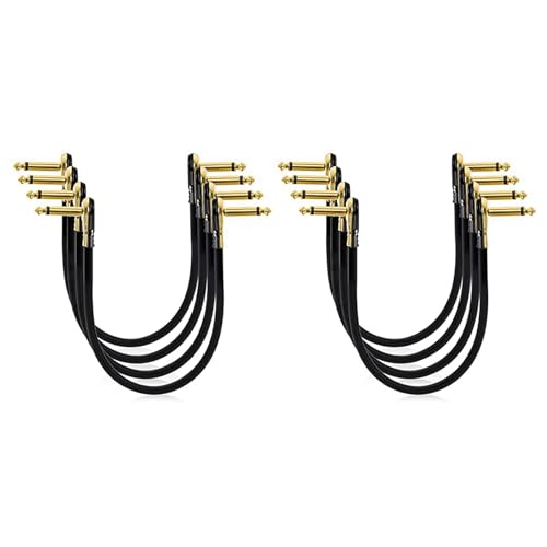 Sxmrmnx Paquete de 8 cables de conexión de guitarra de 12 pulgadas, conector dorado en ángulo recto para pedales de efectos