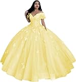 YifanierOff Shoulder Lace Quinceanera Dresses Ball Gown 3D Butterfly Sweet 16 Dresses for Teens Puffy Prom Dresses MT004 Yellow