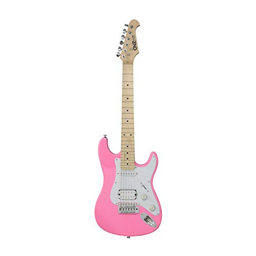 CNZ Audio ST Mini Electric Guitar - Pink Body, Maple Neck & Fingerboard, 3/4 Short Scale Guitar (7/8 Size), Single & Humbucker Pickups