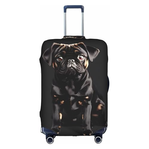 Cute Black Pug Dog-standard-scale-2_00x Print Practical Elastic Washable Travel Luggage Cover with Concealed Zipper for Suitcases