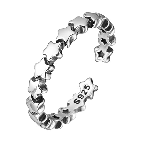 NewZenro Retro Star Open Adjustable Stacking Band Ring for Women S925 Sterling Silver Dainty Vintage Stars Statement Engagement Tiny Finger Rings Jewelry Gifts for Bff Daughter Her Birthday