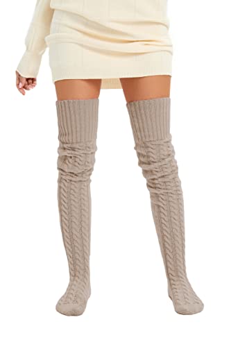 Image of Women's Thigh High Knitted Winter Boot Socks Vintage Extra Long Leg Warmer Over Knee High Stockings